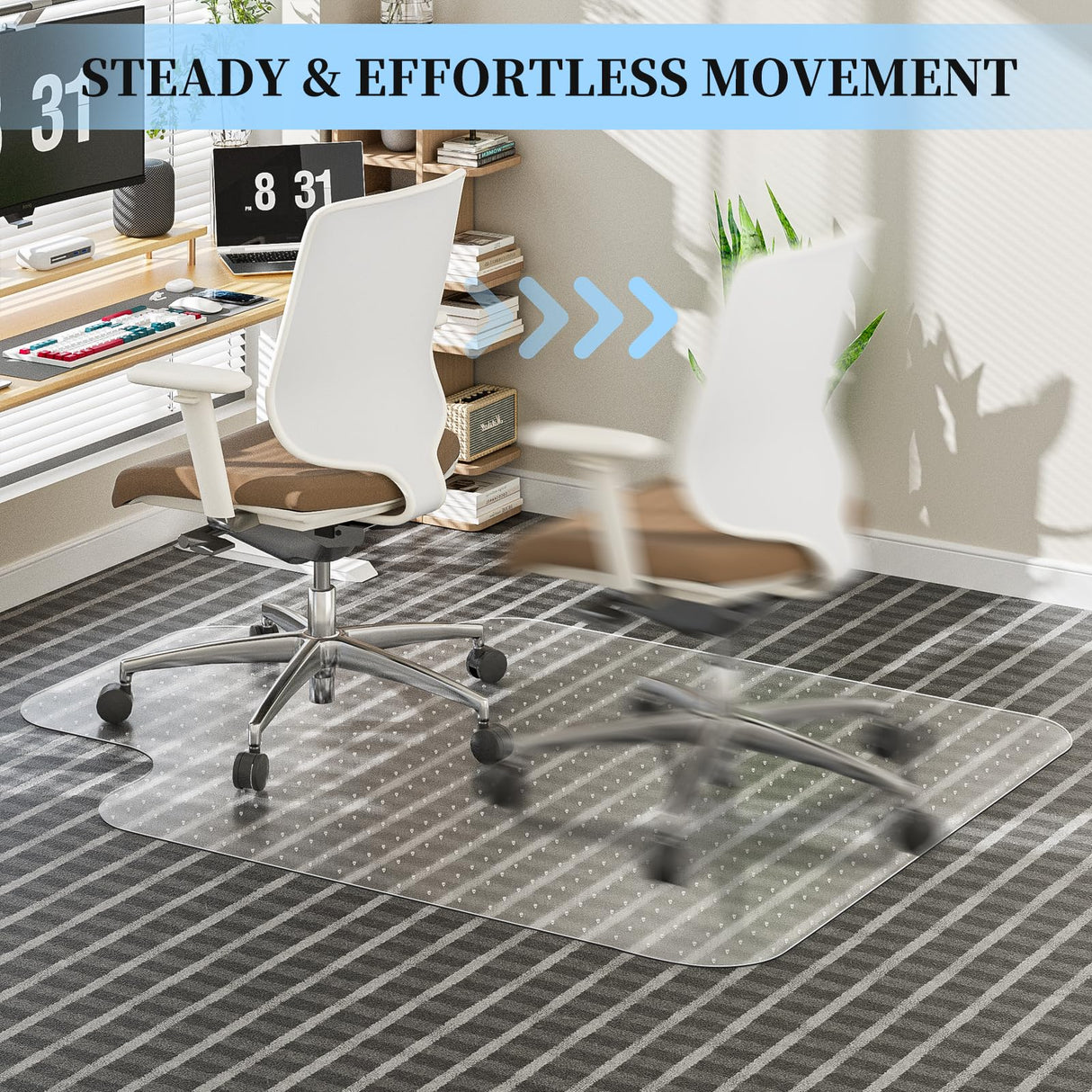 Tonaus Chair Mat for Carpet, 48"×36" T-Shape Transparent PVC Home Office Desk Chair Mat for Floor Protection with Non-Slip Studded Backing Pile Carpet Protector