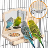 SMICEM Bird Perch Platform Toy with Mirror, Standing Rack & Stainless Steel Bowl - Wooden Play & Exercise Gym Stand, Cage Accessory for Cockatoos, Lovebirds, Budgies, Pacific Parrotlets & Canaries