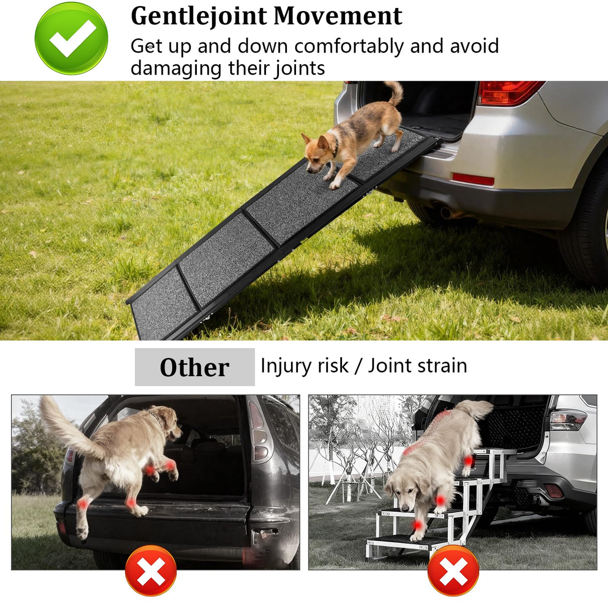 Jwevvie 67" x 20" Dog Ramp for Car, Folding Pet Stair Ramps for Truck, SUV, Portable Pet Steps Load-Bearing 200LBS with Non-Slip Surface
