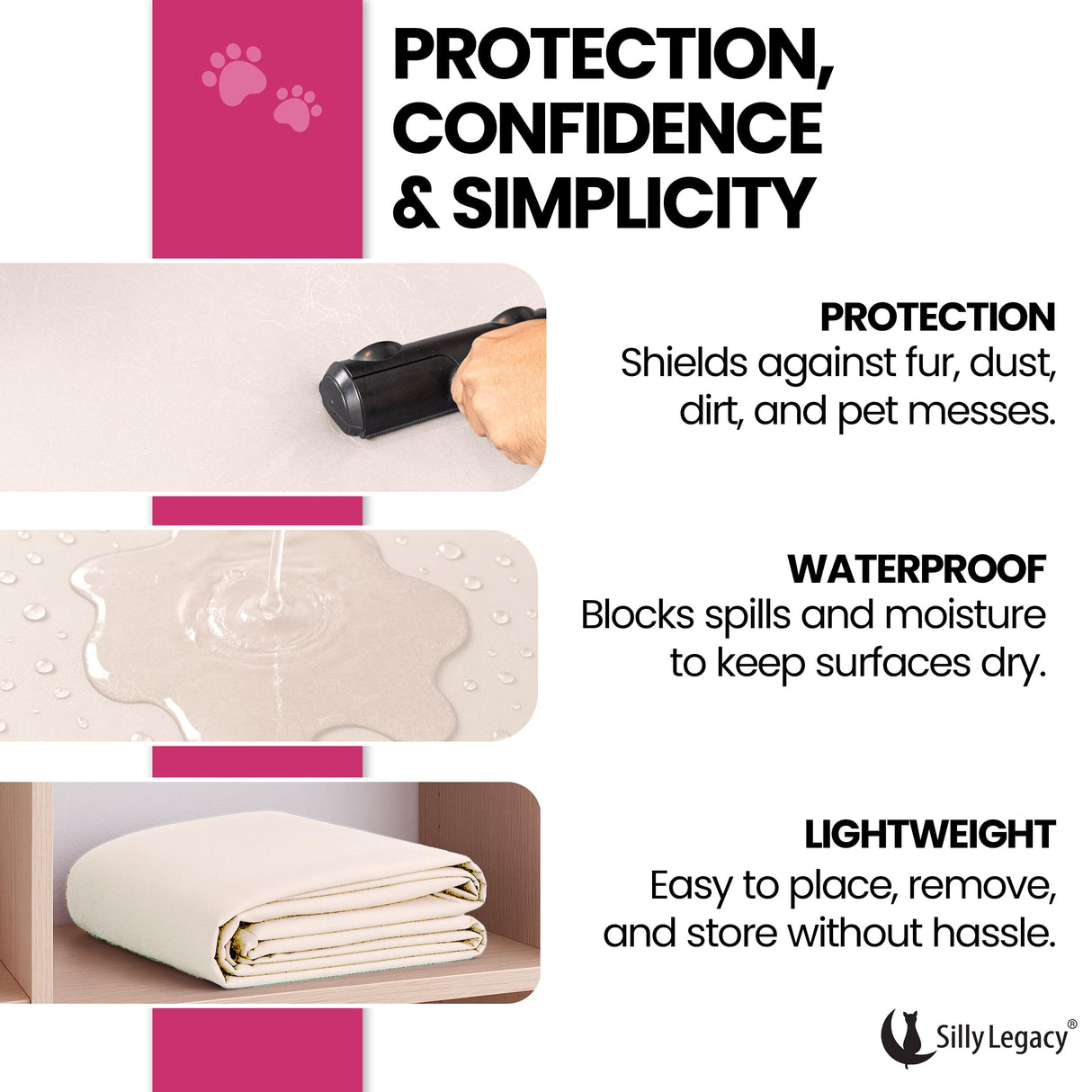 SILLY LEGACY Thin Reversible Waterproof Protective Cover or Liner for Bed or Couch, for Dogs and Cats, Babies; Incontinence, Dirt, Drool (King Size, 100 x 96 inch) (Beige)