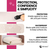 SILLY LEGACY Thin Reversible Waterproof Protective Cover or Liner for Bed or Couch, for Dogs and Cats, Babies; Incontinence, Dirt, Drool (King Size, 100 x 96 inch) (Beige)