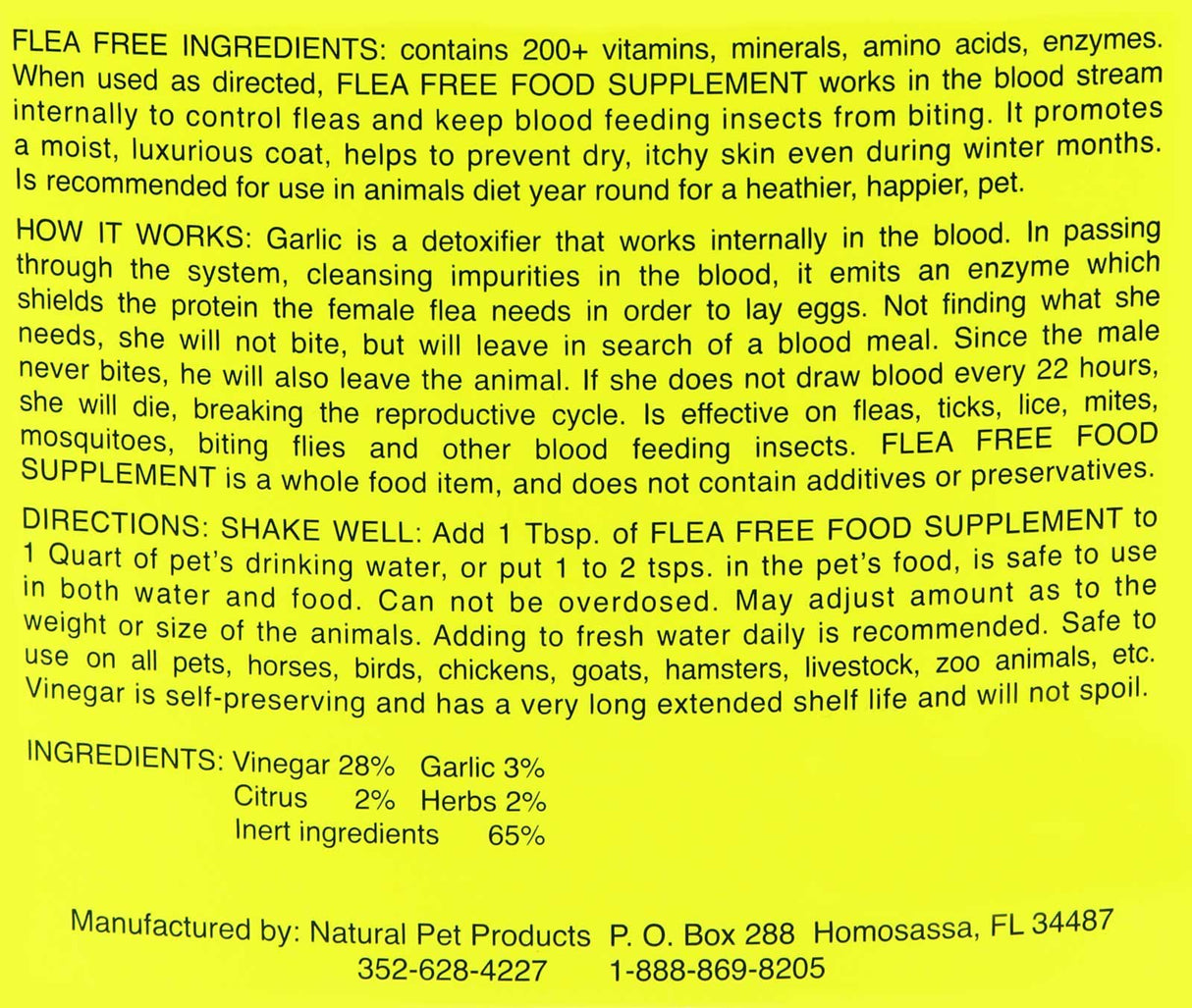 Flea-Free Pure Organic Food Supplement and Natural Pet Products , 16 Ounce