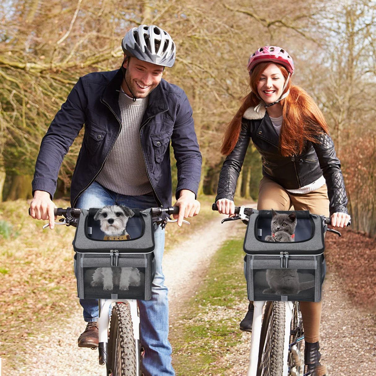 BABEYER Dog Bike Basket, Soft-Sided Dog Bike Carrier with 4 Mesh Windows for Small Dog Cat Puppies - Grey