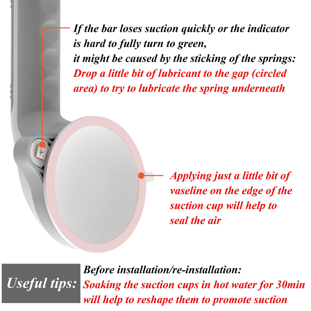 AquaChase 17“ Suction Shower Grab Bar with Indicators, Tool-Free Installation, Steady Handle for Balance Assist for Bathtub, Toilet, Bathroom, Dual Tone, Silver/Gray 2-Pack