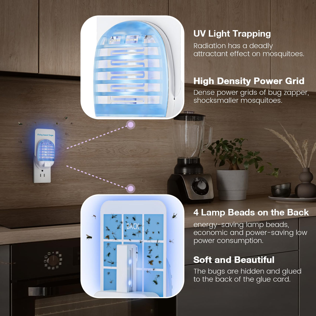 Flying Insect Trap 2 DEVICES+6 REFILLS, BUG ZAPPER+INSECT TRAP for Home,Kill Grid & Glue Dual Efficacy Mosquito Killer,Plug-in Fly Traps for Flies, Fruit Flies, Moths, Gnats, and Other
