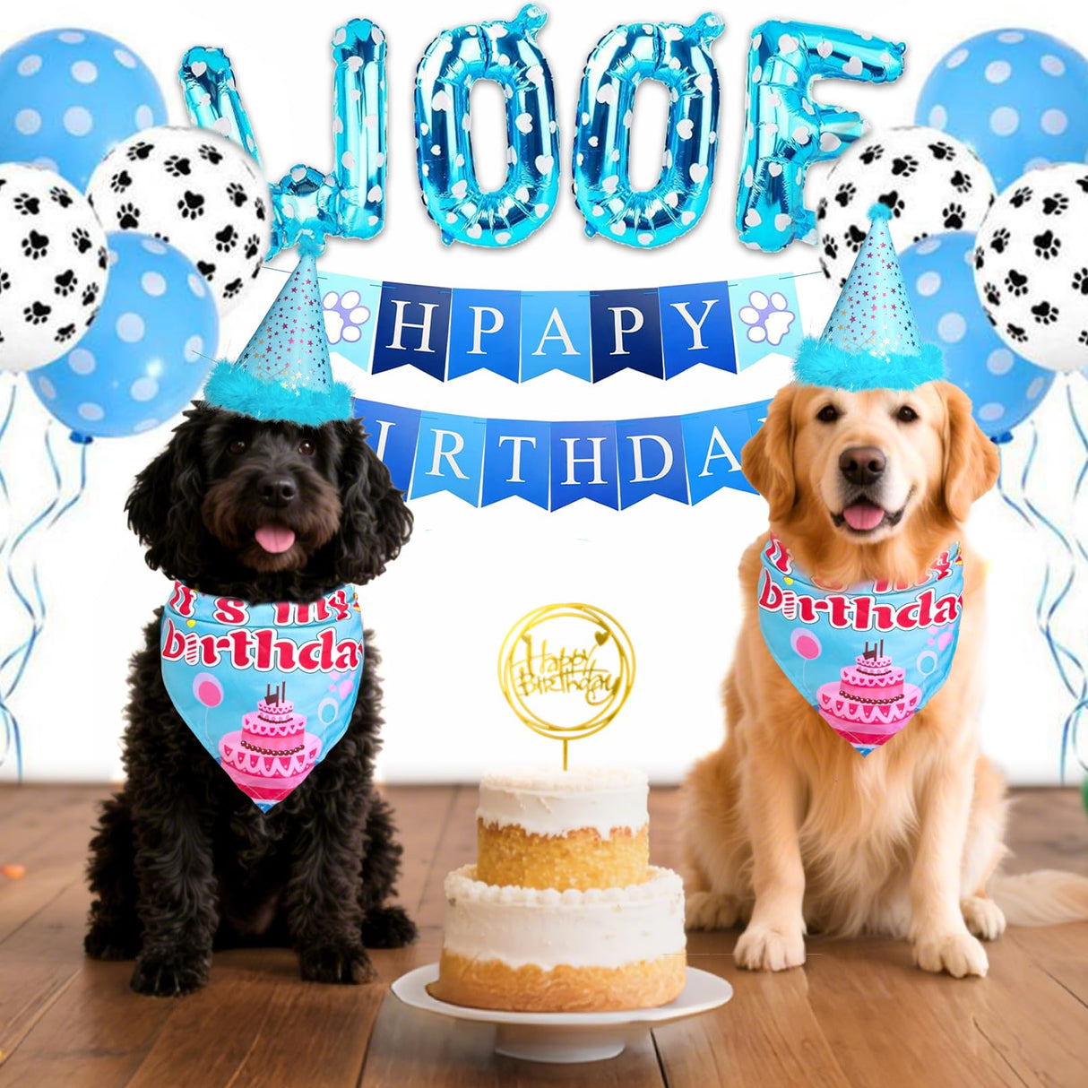 Floofelove 9Pcs Boy Gril Dog Birthday Decorations - Boy Dog Birthday Hat Party Supplies with Birthday for Dogs Hat Bandana Banner & Balloons Bow tie Outfits
