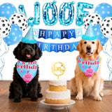Floofelove 9Pcs Boy Gril Dog Birthday Decorations - Boy Dog Birthday Hat Party Supplies with Birthday for Dogs Hat Bandana Banner & Balloons Bow tie Outfits