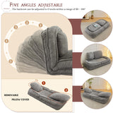 Upholstered Human Dog Bed for Adult & Pets, Convertible Lazy Sofa Bed with 5 Adjustable Position, Comfy Tatami Bean Bag Lounge Chair with 2 Soft Pillows for Bedroom Living Room Office (Gray)