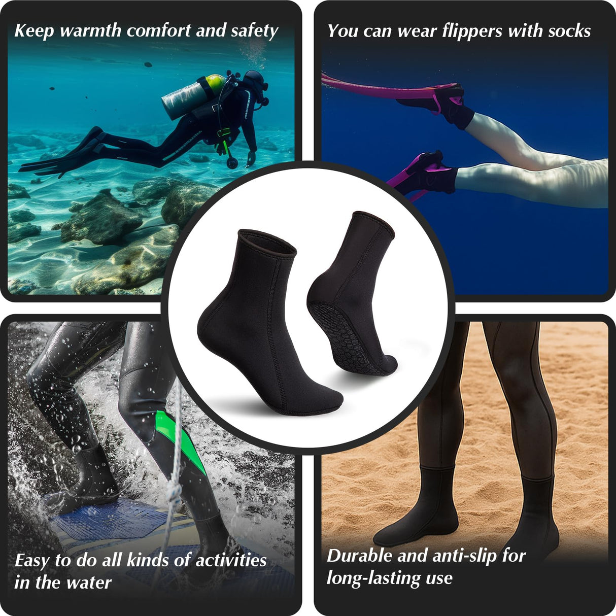Yakevo Neoprene Socks, Water Socks 3 mm Diving Socks Booties for Outdoor Water Sports