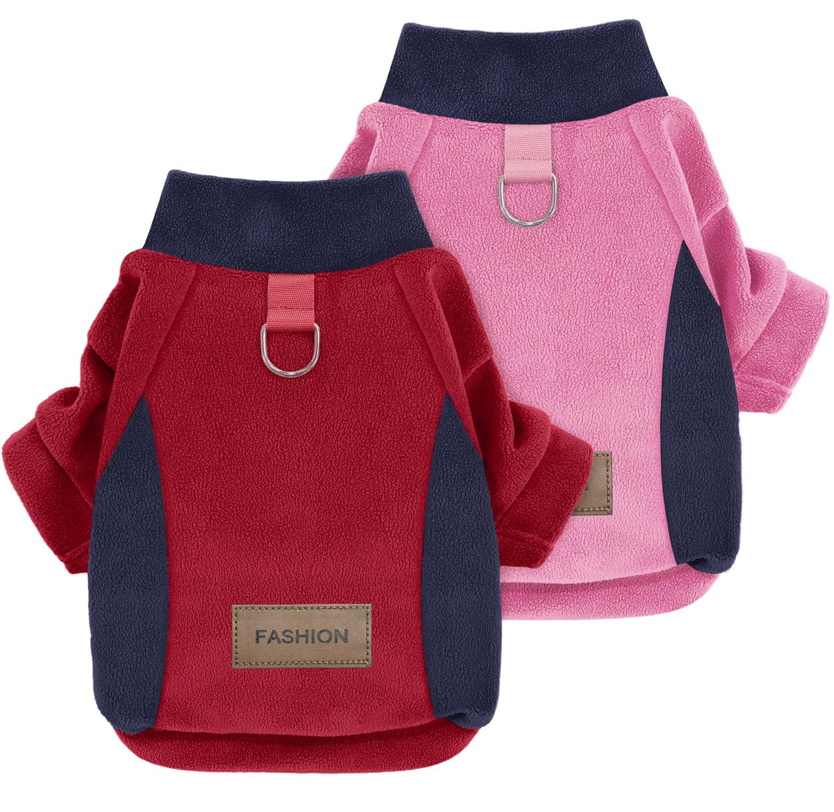 Mosucoirl Dog Fleece Sweater Hoodie Pet Warm Coats Cotton Sweatshirts Winter Clothes Puppy Pullover Jacket Dog Jumpsuit for Small Medium Dogs Cats Teddy Poodle Chihuahua (Red&Pink, 2XL)