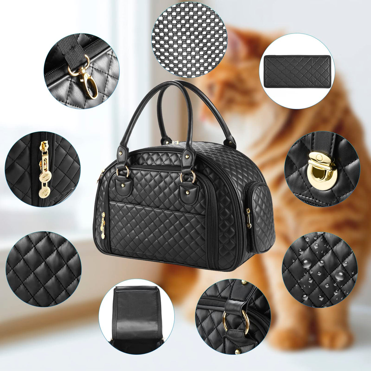 NewEle Dog Purse Carrier for Small Dogs, 2-Side Expandable Small Dog Carrier, Holds Up to 10lbs PU leather Pet Carrier, Cat Carrier, Airline Approved Puppy Purse Carrier for Travel (Black, Small Size)