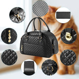 NewEle Dog Purse Carrier for Small Dogs, 2-Side Expandable Small Dog Carrier, Holds Up to 10lbs PU leather Pet Carrier, Cat Carrier, Airline Approved Puppy Purse Carrier for Travel (Black, Small Size)
