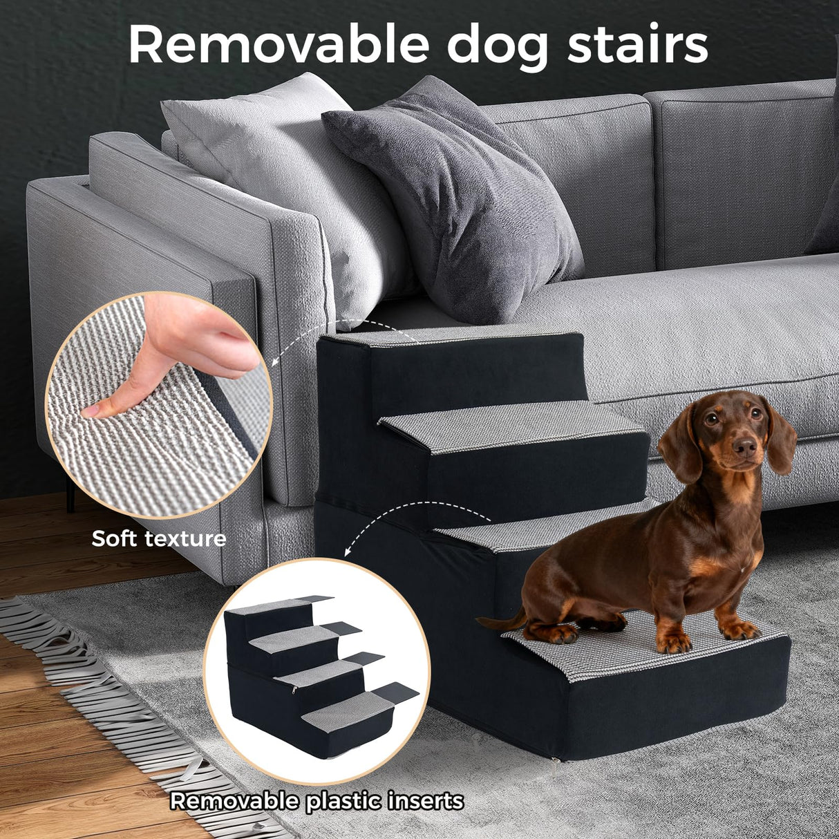 VERASCOT Dog Stairs for Small Dogs and Cats 18.5" H 4-Step Dog Steps for High Bed Couch and Sofa High-Density Foam Pet Stairs with Supporting Board Pet Steps with Non-Slip Bottom Washable Cover