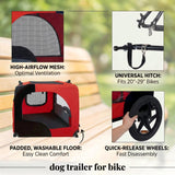 Heavy Duty Dog Bike Trailer with 16" All-Terrain Wheels & Universal Hitch, Foldable Pet/Cargo Carrier for Bicycles, Camping, Hiking (Red)