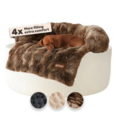 Pelsbarn Dog Bed for Couch, Luxurious Sofa Bed for Dogs with Non-Slip Oxford Bottom - Faux Rabbit Fur with Removable Cover, Small, Latte Swirl Color - 28x28 in