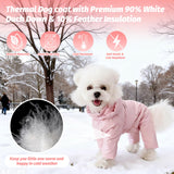 PawUnion White Duck Down Dog Coat - 4-Leg Coverage, Waterproof Windproof Warm Winter Snowsuit, Cotton Anti-Static Lining, Built-in Harness Hole for Small/Medium Dogs,Size 16(XXL) Pink