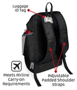 Mobile Dog Gear, Dog Travel Bag, Drop Bottom Week Away Backpack for Medium and Large Dogs, Includes 2 Lined Food Carriers and 2 Collapsible Dog Bowls, Black
