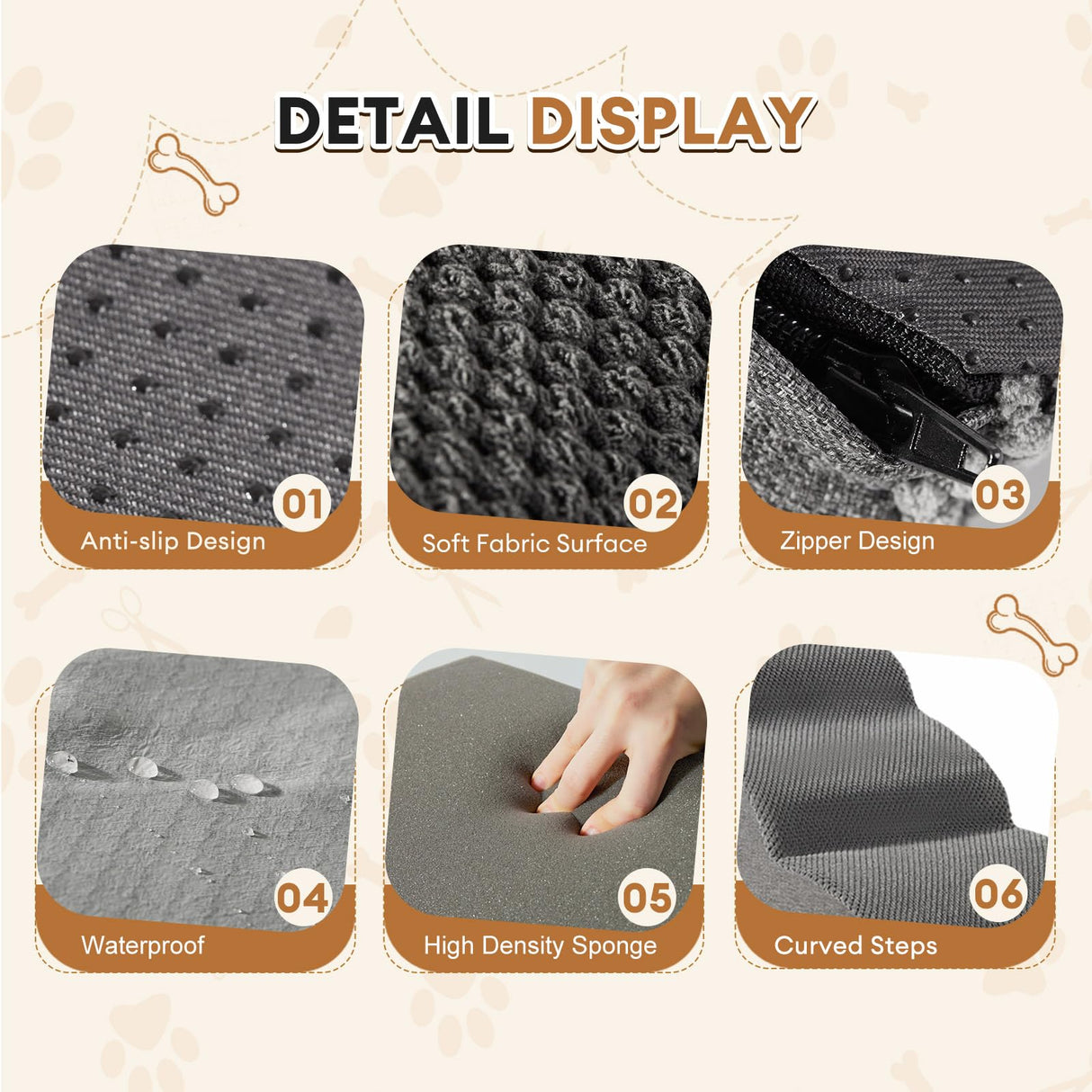 Romrol Dog Stairs Ramp for Small Dogs, 33D Pet Stairs Steps with Durable Non-Slip Waterproof Fabric Cover, Dog Slope Stairs to Bed for Small Dogs and Cats or Pets Joints, 3-Steps