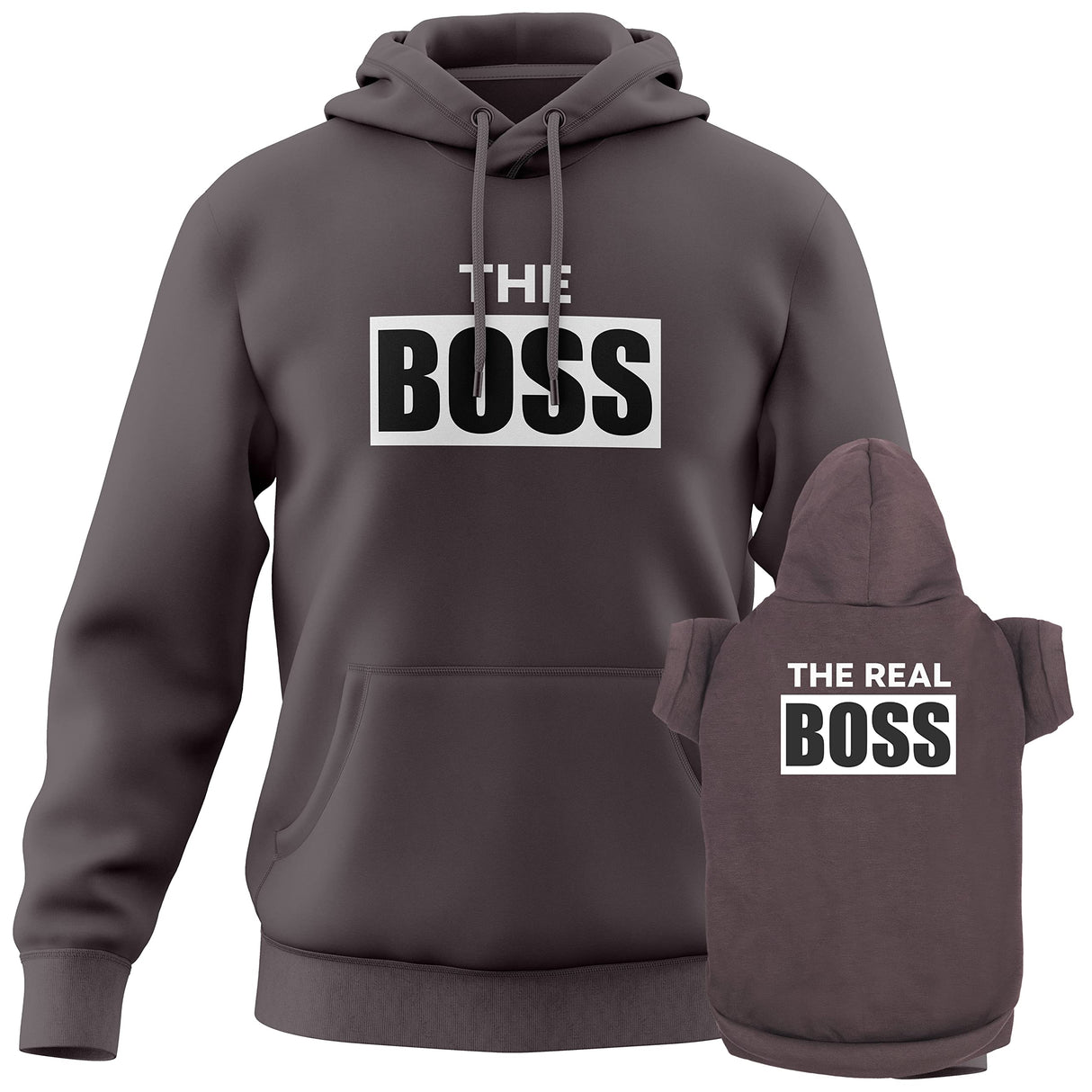Funny Matching Dog & Owner Outfit - The Boss & The Real Boss Pet & Owner Matching Hoodie - Charcoal/2XL Human | 2XL Dog