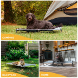 CANINE CANYON Daisy Cot, Large Foldable Elevated Dog Bed, Portable Raised Outdoor Folding Dog Cot, Cooling, Chew Proof, Waterproof, Heavy Duty Up to 160 lbs for Camping/Home, Grey, 43"x 27"x7"
