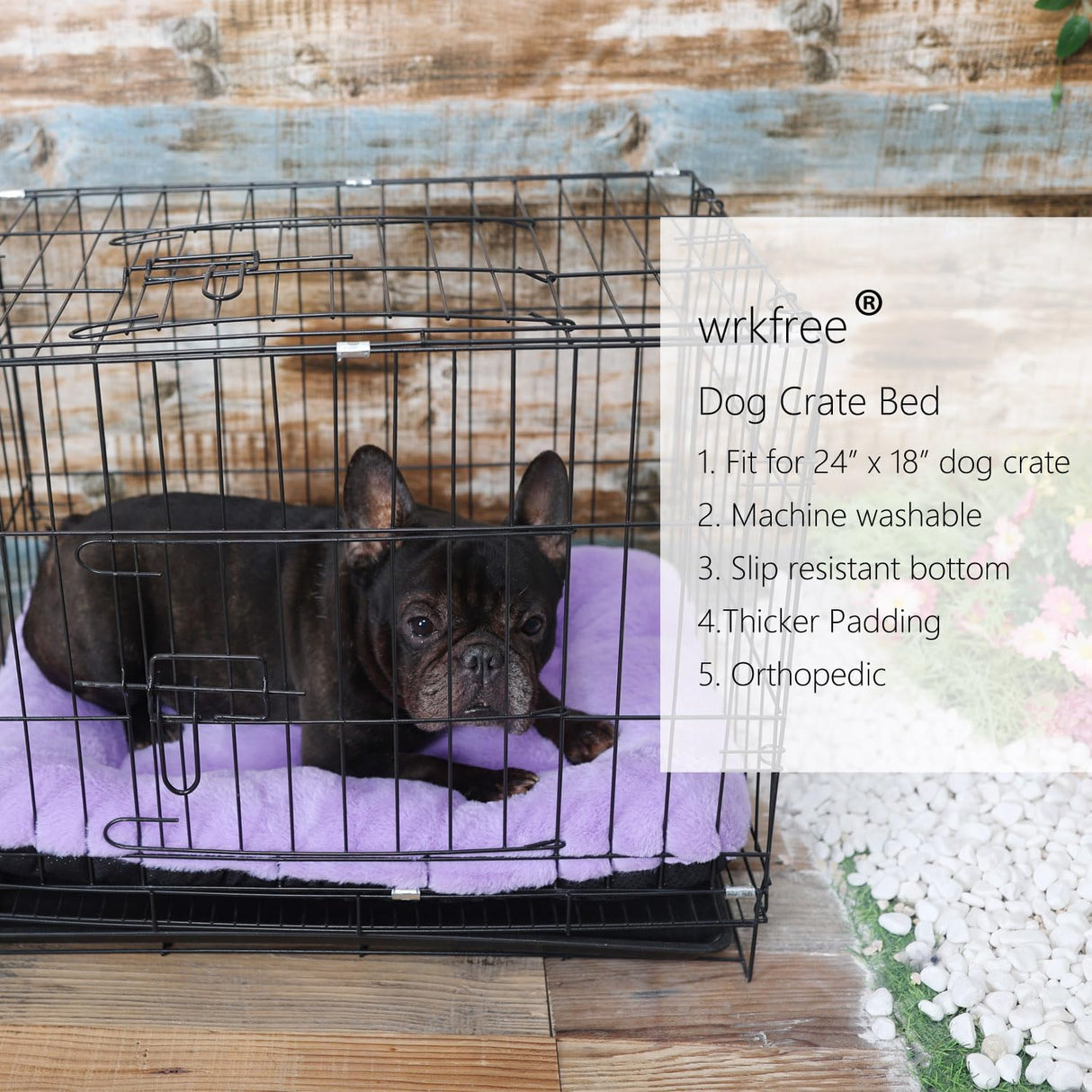 Wrkfree Dog Crate Bed 24 x 18 Purple for Small Dogs - Washable Comfy Fluffy for 24 Inches Cage Kennel - Indoor and Outdoor Use