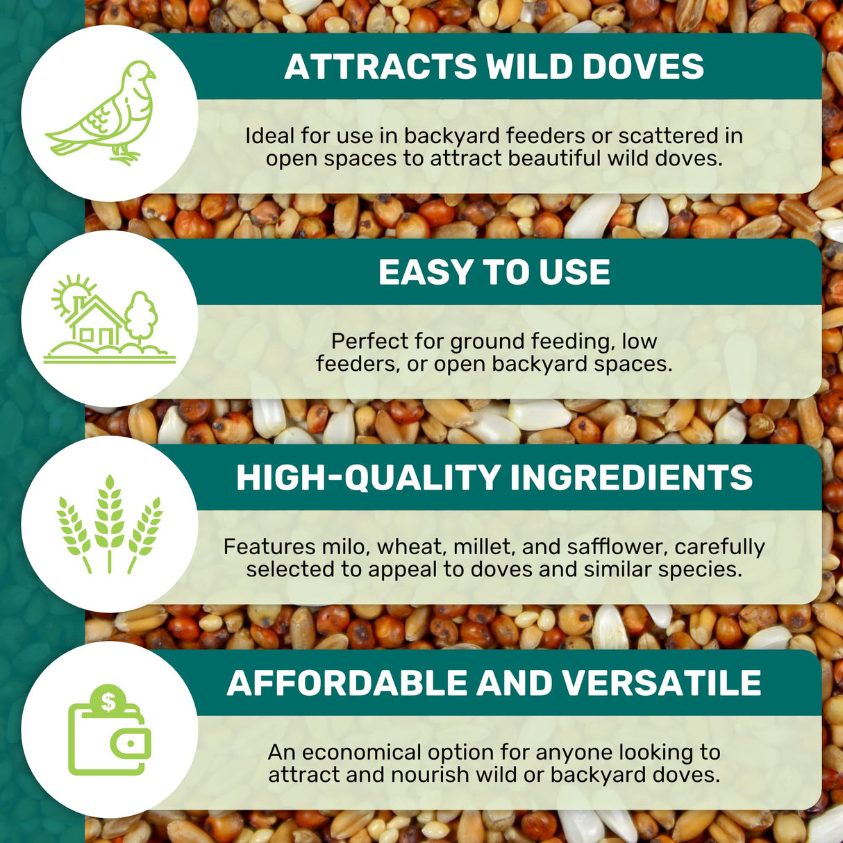 Dove Mix 5 Lbs, Dove Food, Premium Dove Bird Seed, Nut Free Mix Feed for Dove, Nutrient-Rich Mixed Birdseeds, Supports Daily Energy Growth & Healthy Balanced Diet, Bird Seed for Outside Feeders