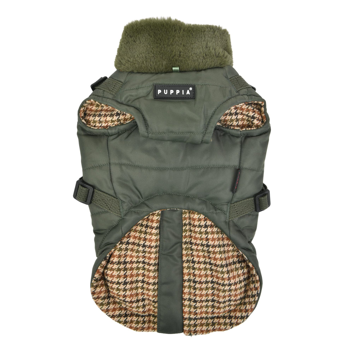Puppia Donavan Winter Dog Coat with Integrated Harness No Pull Cold Weather Waterproof Warm Fleece Back Zipper for Small & Medium Dog, Khaki, X-Large