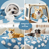 Luciphia Waterproof Pet Blanket for Medium Large Dogs Washable Fluffy Thick Jacquard Shag Fleece Warm Sherpa 3D Textured Flower Print for Cats Puppy Couch Protection (Blue Cloud,85x57 inches)