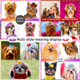 Mruq pet 100pcs Dog Hair Bows, Bulk Cute Puppy Pet Small Dog Hair Bows with Rubber Bands, Mix Handmade Flower Puff Ball Rhinestone Pearls Dog Bows, Yorkie Dog Bows for Dog Hair Grooming Accessories
