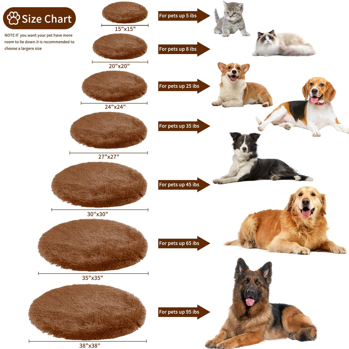 BESTORI Round Calming Dog Bed Machine Washable Warm Anti-Anxiety Pet Bed Soft Plush Cushion for Small Medium Large Dogs and Cats, Rose Red, 31.5" L x 31.5" W