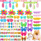 Reginary 70 Pcs Easter Dog Bow Ties Collar Set Adjustable Grooming Hair Bows Rabbit Eggs Butterfly Rhinestone Pattern Neckties for Spring Easter Puppy Cat Supplies