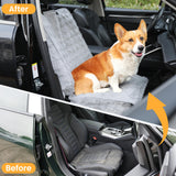 AEEISHOMEREFORM Dog Car Seat Cover for Back Seat & Front Seat, Plush Faux Fur Pet Car Seat Protector with Waterproof Layer, Non-Slip Bottom, Side Flaps, Machine Washable (Front Seat Gray)