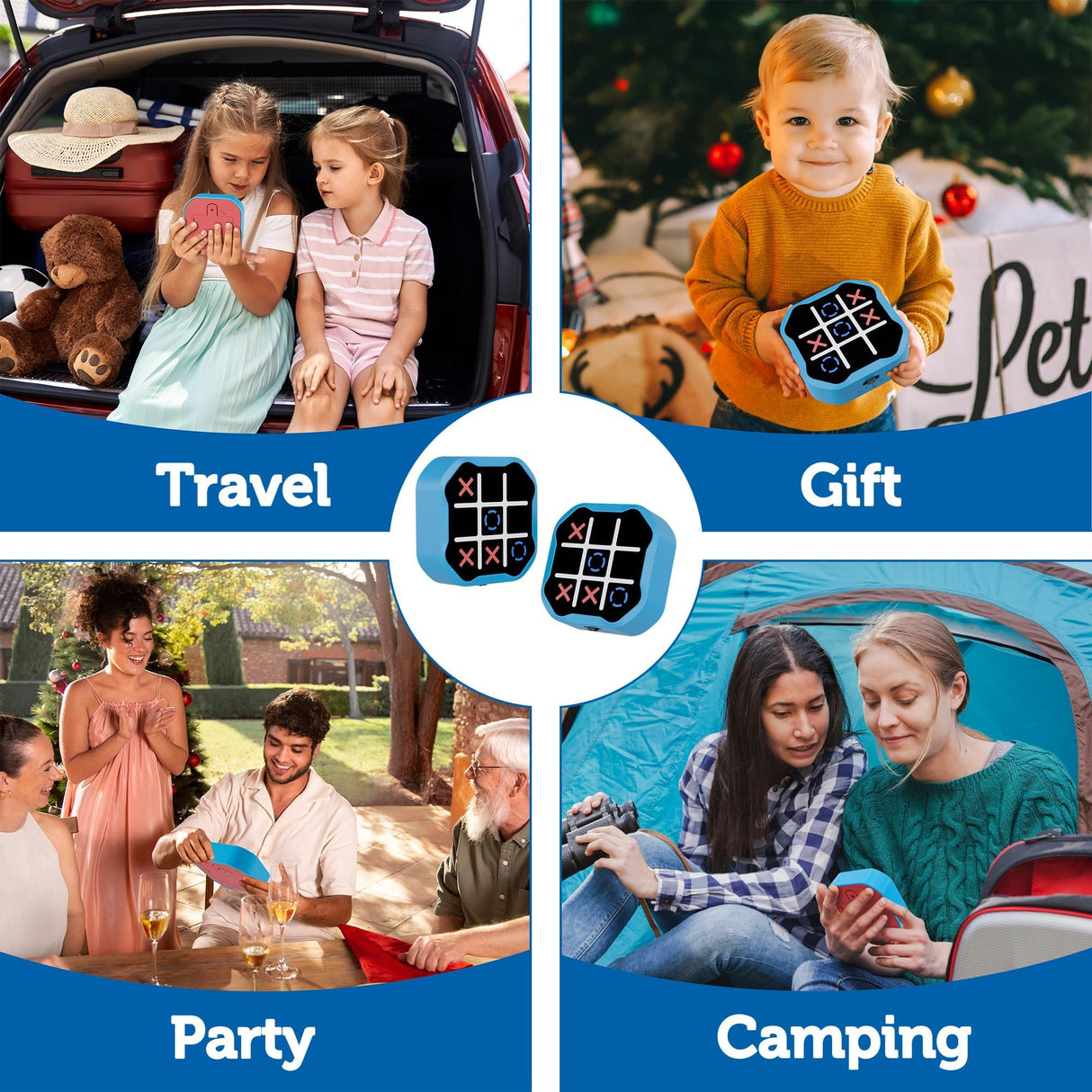 3 in 1 Electronic Tic Tac Toe Game, Handheld Digital Tic Tac Toe Bolt Game with Silent Mode, Portable Learning Toy Gift for Kids & Adults, Blue (One Pack)
