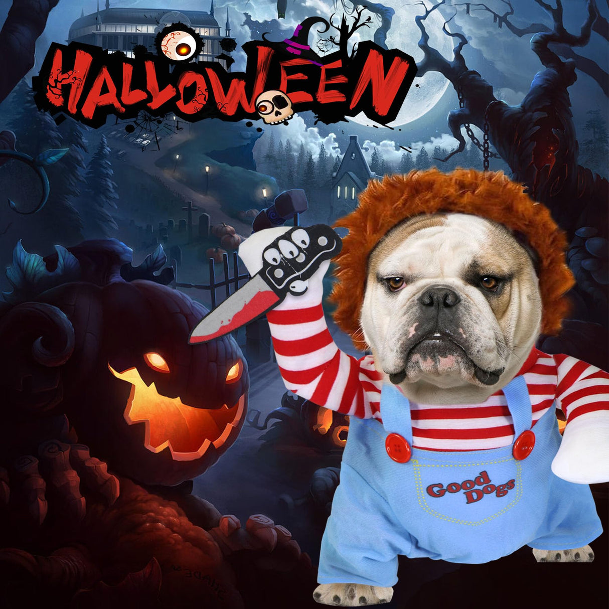 GOYOSWA Dog Halloween Costumes, Pet Deadly Doll Dog Costume Funny Dog Costumes Dog Halloween Costume Clothes for Small Medium Large Extra Large Dogs Pets (Large)