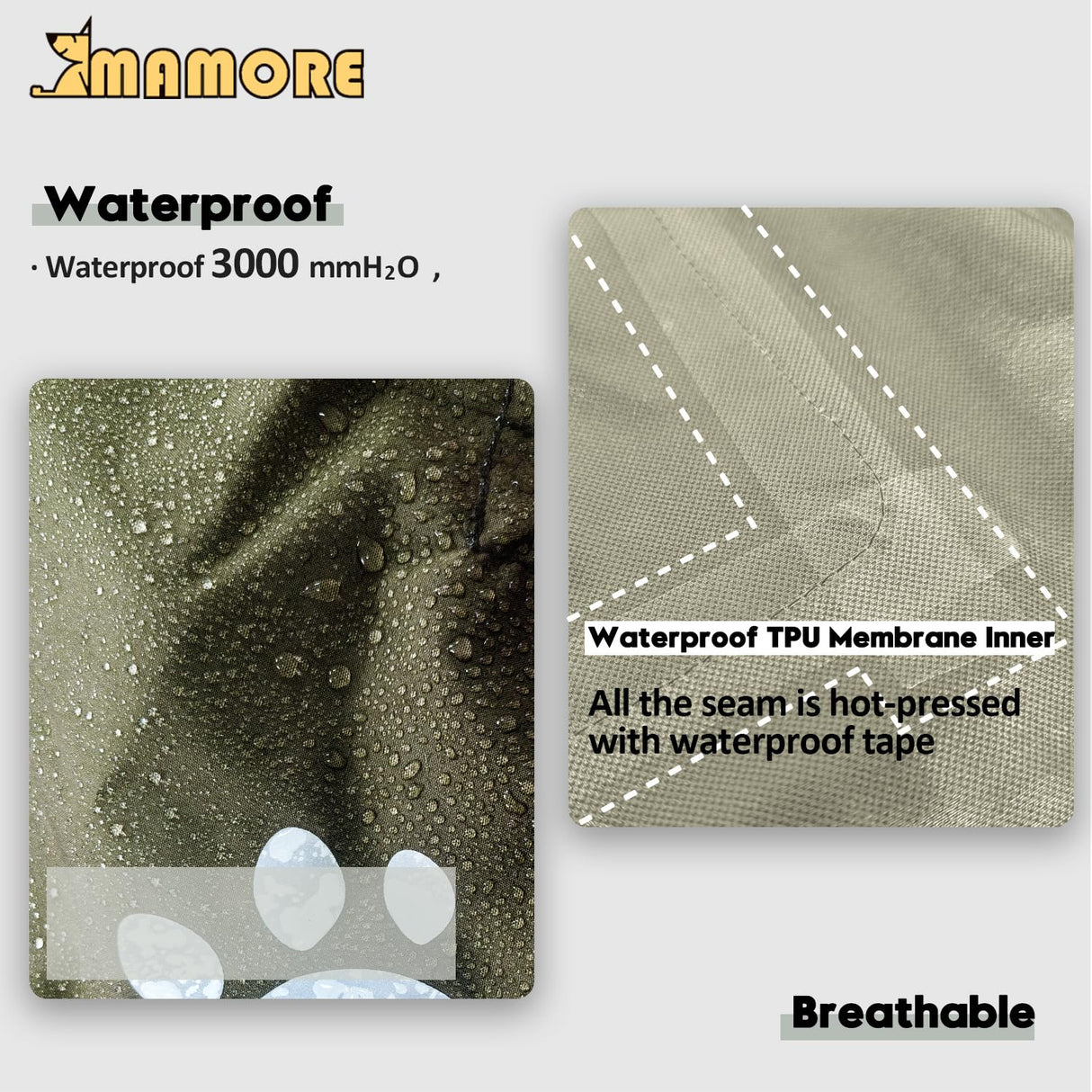 MAMORE Dog Raincoat Hooded Rain Jacket for Small Medium Large Dogs Slicker Poncho Bottom Waterproof Adjustable Reflective Breathable Leash Hole (Army Green, Large)