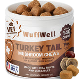 WuffWell Turkey Tail Mushrooms for Dogs – Mushroom Supplement for Dogs Immune Support – Aids Lumps & Bumps – Mushroom Powder for Dog – Vet-Recommended – Dog Mushrooms Powder – Made in USA - 140ct