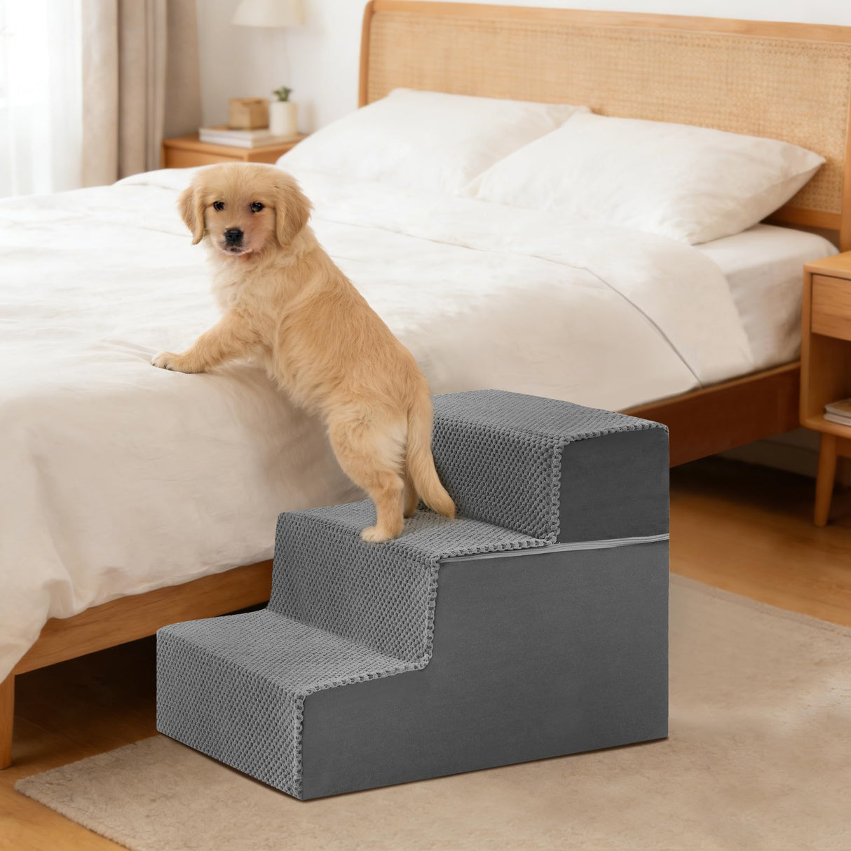 NEWBULIG 3-Step Dog Stairs, 13.5" H Dog Steps for Sofa and Chair, Non-Slip Sturdy Pet Steps for Small Dogs and Cats, Pet Ramp for High Bed Indoor