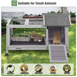 Wooden Rabbit Hutch Indoor and Outdoor, Rabbit Cage with Removable Wire Netting and Leak Proof Tray, Mobile Bunny Cage with Wheels
