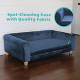 CRITTER SITTERS 42-in. Elegant Navy Faux-Velvet Rectangular Dog Sofa for Medium and Large Dogs, Elevated Plush Dog Couch