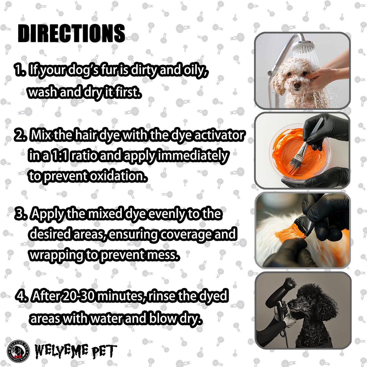 WELYEME Black Pet Hair Dye Kit, Permanent Dog Hair Dye with Hair Color Whisk, Brush, Mixing Bowl, and Glove(SuperBlack)