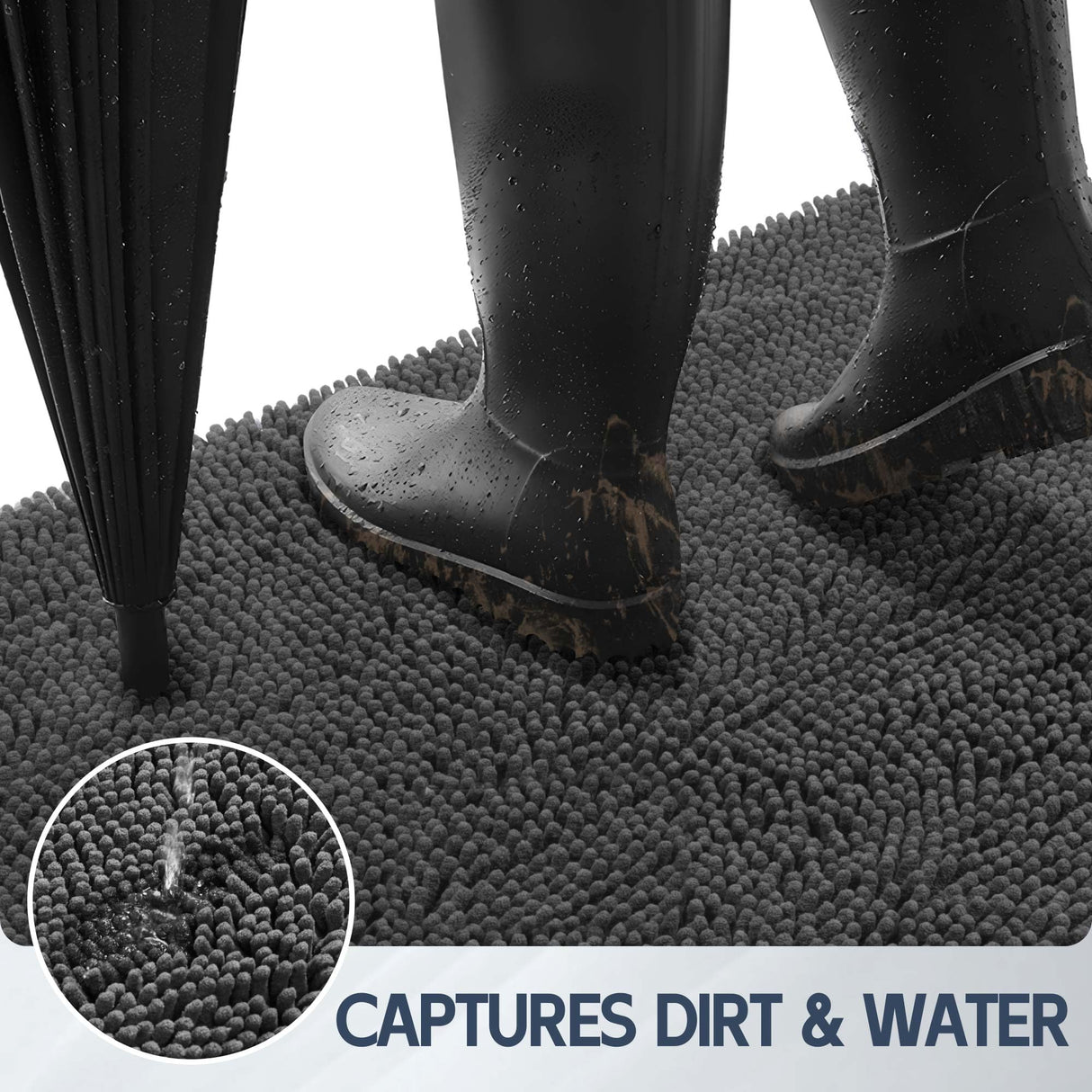 Futurwit Dog Door Mat for Muddy Paws, 72" x 36" Chenille Absorbent Front Door Mat Inside, Large Runner Mud Mat for Dogs, Trap Dirt Washable Non Slip Outdoor Indoor Entrance Doormats, Grey
