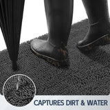 Futurwit Dog Door Mat for Muddy Paws, 72" x 36" Chenille Absorbent Front Door Mat Inside, Large Runner Mud Mat for Dogs, Trap Dirt Washable Non Slip Outdoor Indoor Entrance Doormats, Grey