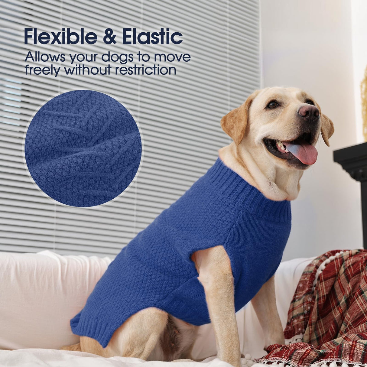 IECOii Dog Sweaters,Dog Sweaters for Large Dogs,Warm Dog Christmas Sweater Sleeveless,Pet Dog Winter Clothes for Fall and Winter,Pullover Dog Knitwear Cold Weather Coat for French Bulldog,Blue-L