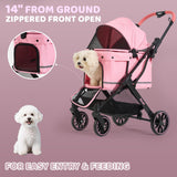 Kicari All-Terrain Dog Stroller for Small to Medium Dogs, Pet Stroller for Dogs & Cats Outdoor Walks, One-Hand Easy Fold, Double-Layer Anti-UV & Waterproof Canopy & Breathable Mesh, Sakura Pink