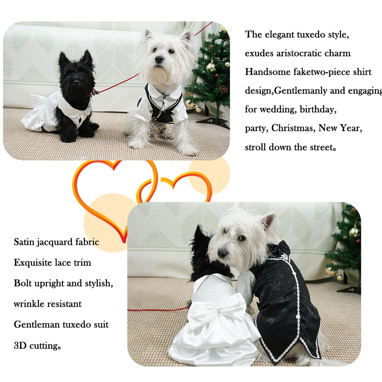 Dog Tuxedo Tailcoat Suit Shirt with Bow Tie, Formal Outfit Tux Attire for Puppy Small Medium Dogs Cats Costume (Tailcoat, Large)