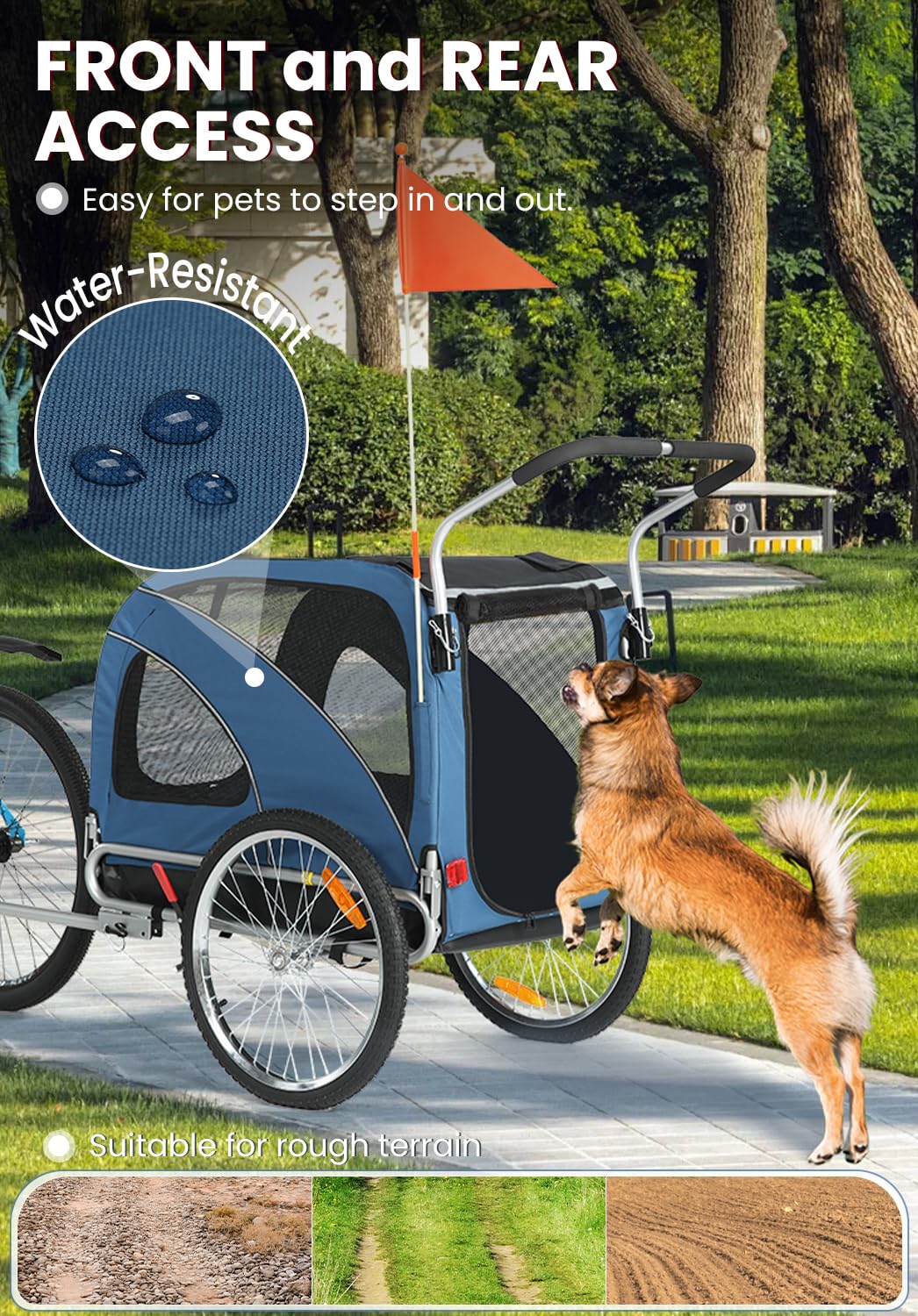 Sepnine 2 in 1 Pet Bicycle Trailer with a 6" Stroller Wheel Suitable for Small and Medium Dogs, Carrier Up to 66/88 LBS, Easy Folding Cart Frame, Quick Release Wheel, Universal Bicycle Coupler