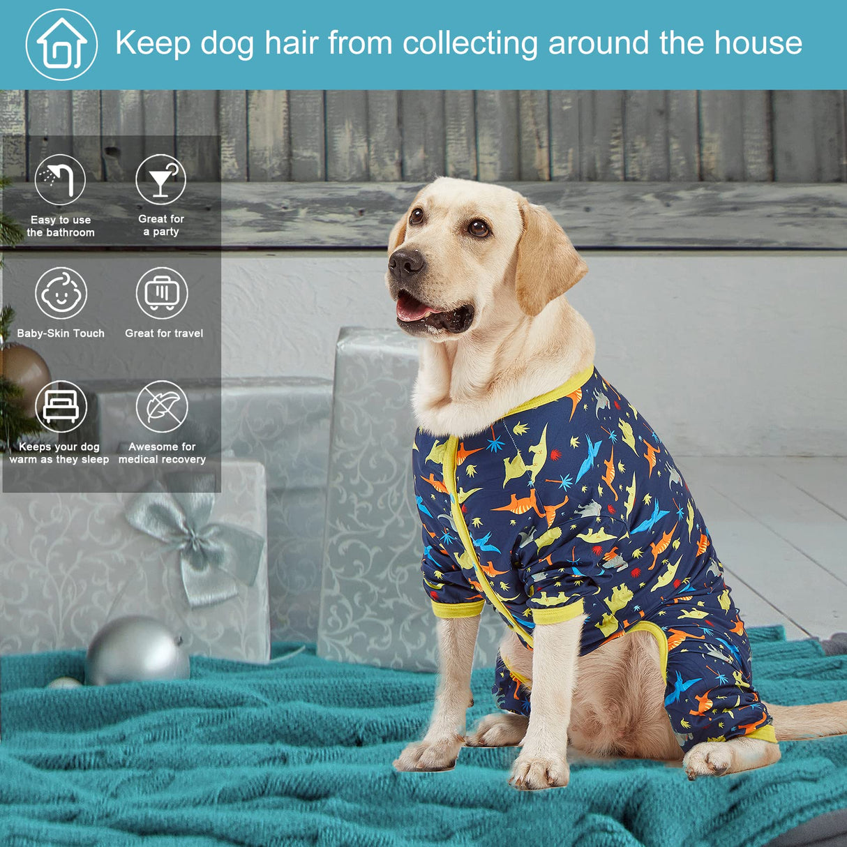 LovinPet Big Dog Pajamas for Large Dogs/Prehistoric Adventure Dinosaur Navy Print/Lightweight Stretchy Knit Pullover Dog Clothes/Large Dog Onesie, Pet Pajamas for Dogs, Pet PJ's/XXL