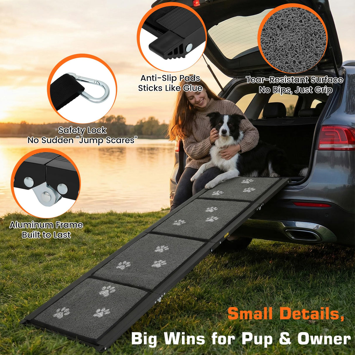 Dog Ramp for Car 63" L x 17" W Portable Ramps with Non-Slip Rug Surface Folding Pet Car Ramp for Truck/SUV & Stairs/Bed, Up to 250 LBS