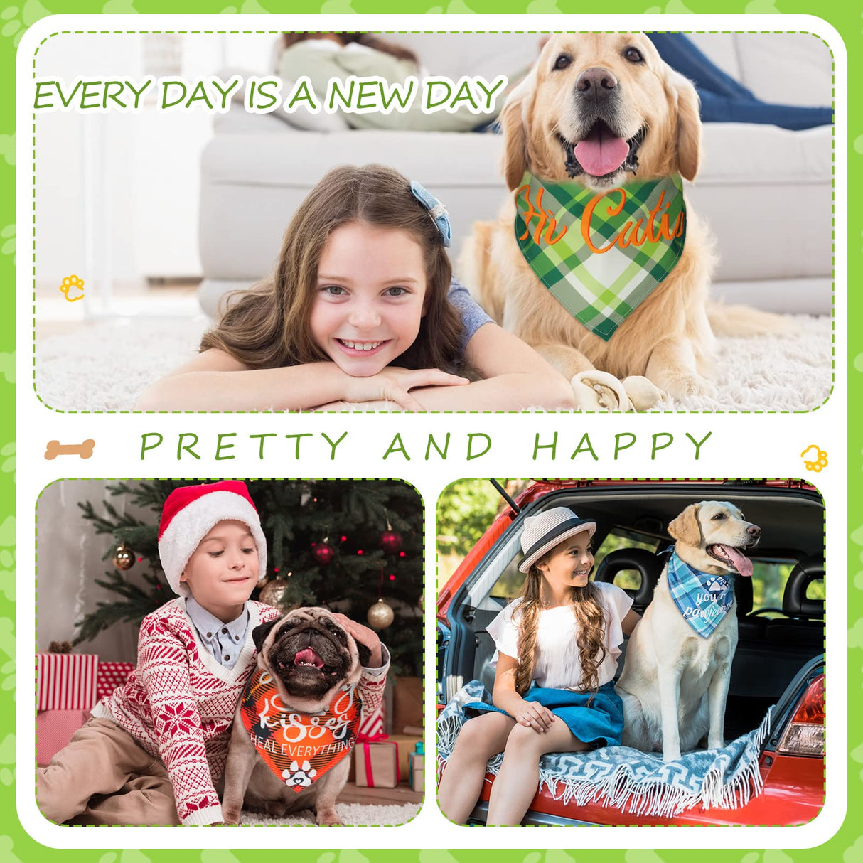 50 Pcs Plaid Dog Bandanas Bulk Cute Dog Scarf Bibs Puppy Pet Bandanas with Captions Adjustable Cat Outfit Washable Triangle Scarf Kerchief for Small to Medium Girl Boy pet(Cute)