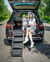 Owleys Dog Stairs for Large Dogs and Small - Glow in The Dark Marking - Car Ramps for Large Dogs up to 180 lbs - Non-Slip Surface - Foldable Dog Ramp for All Cars 4 Steps